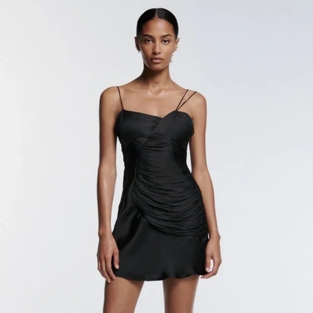 Zara -NWT Black strappy Ruched Mini Dress